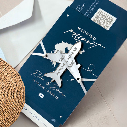 Navy Blue Passport Wedding Invitations