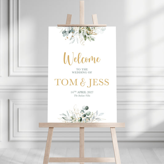 Green and Gold Daisy Eucalyptus Welcome Sign