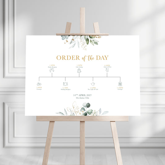 Green and Gold Daisy Eucalyptus Order of the Day Sign
