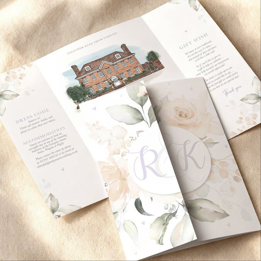 Ivory Roses Illustrated Gatefold Wedding Invitation