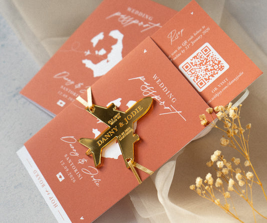Burnt Orange Passport Wedding Invitations