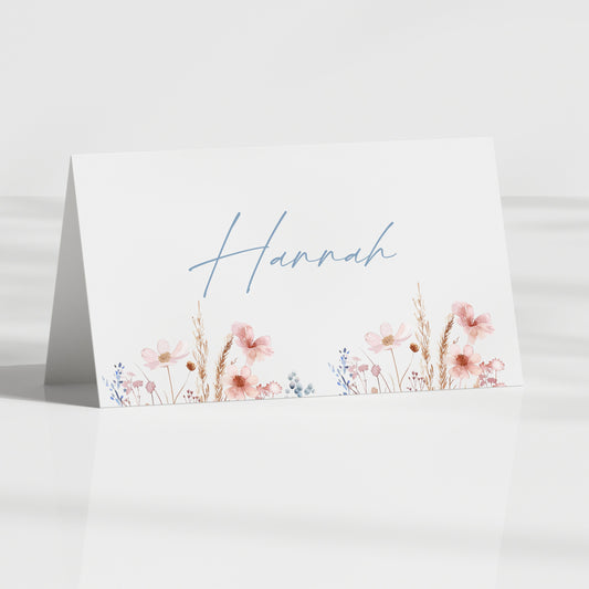 dusky haze wildflower folded wedding name card