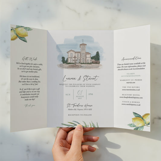 Lemon Illustrated Gatefold Wedding Invitation