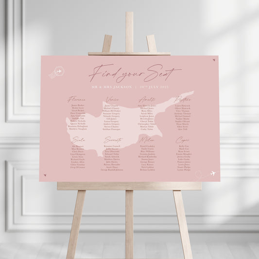Dusky Pink Destination Table Plan Sign