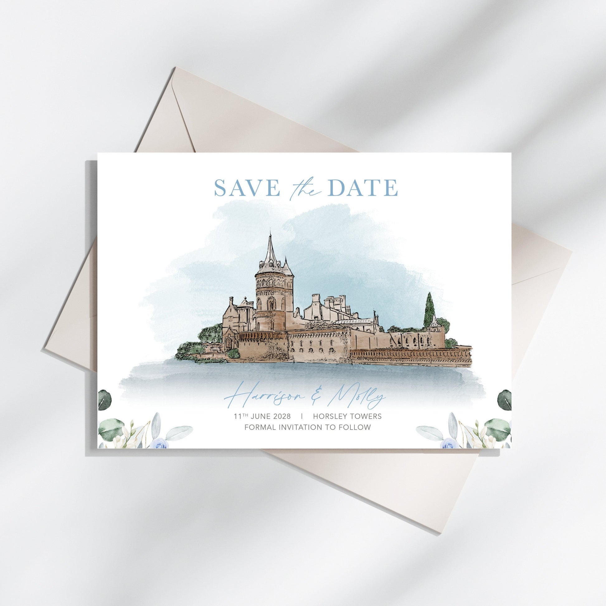 horsley towers illustrated watercolour save the dates