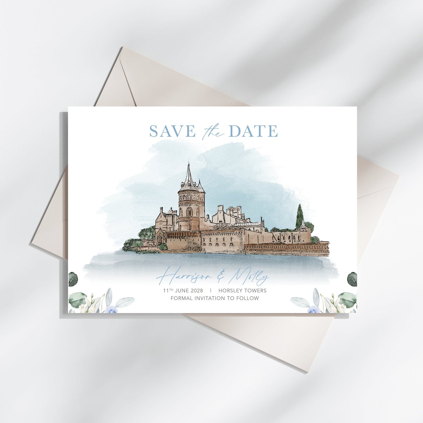 horsley towers illustrated watercolour save the dates