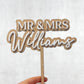 mr and mrs wedding cake topper, wood with acrylic 3d lettering, personalised