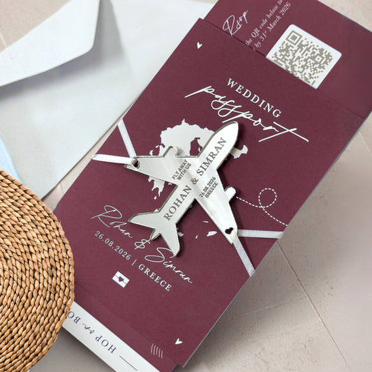 Plum Passport Wedding Invitations