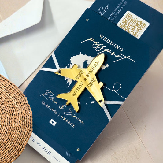 Navy Blue Passport Wedding Invitations