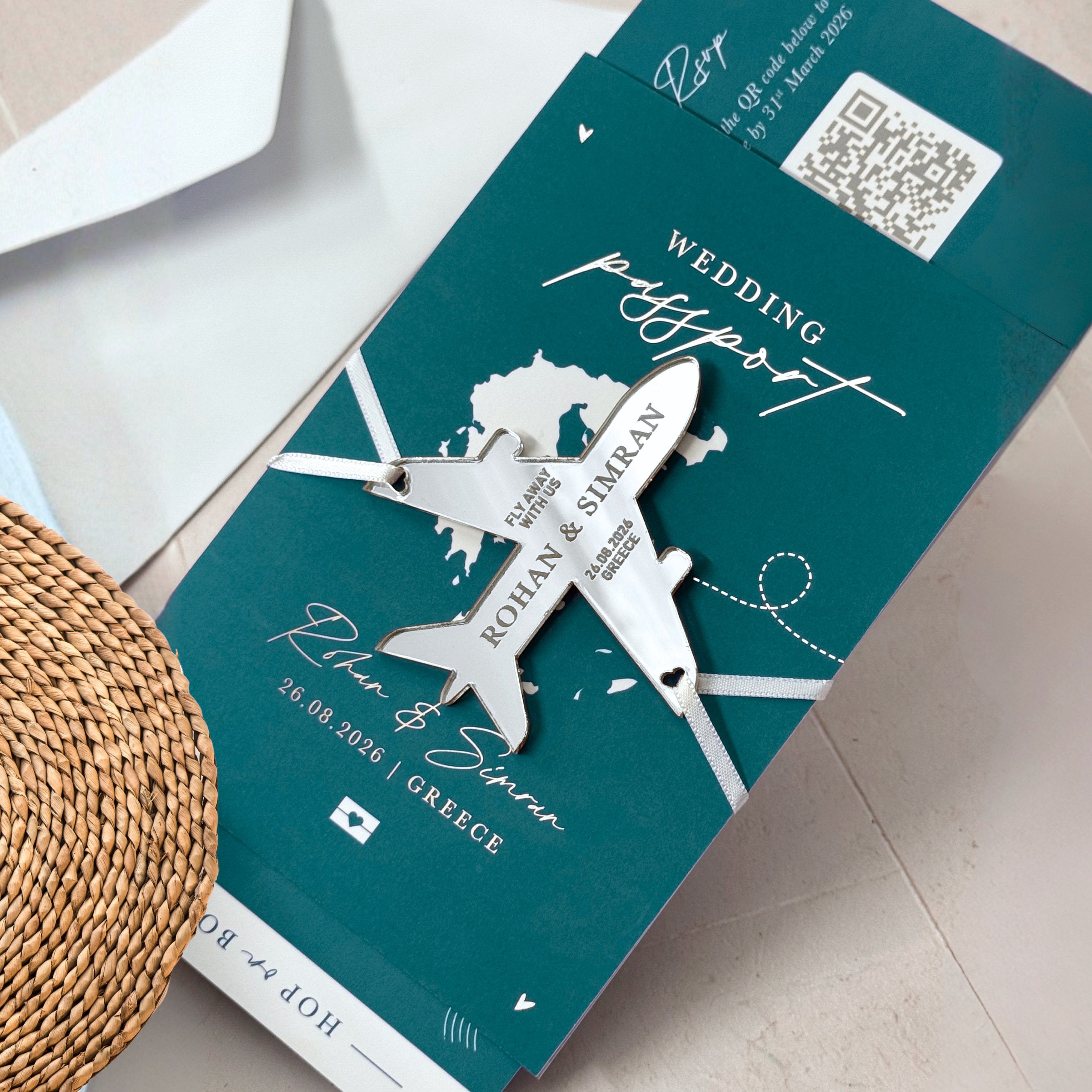 Teal Passport Wedding Invitations