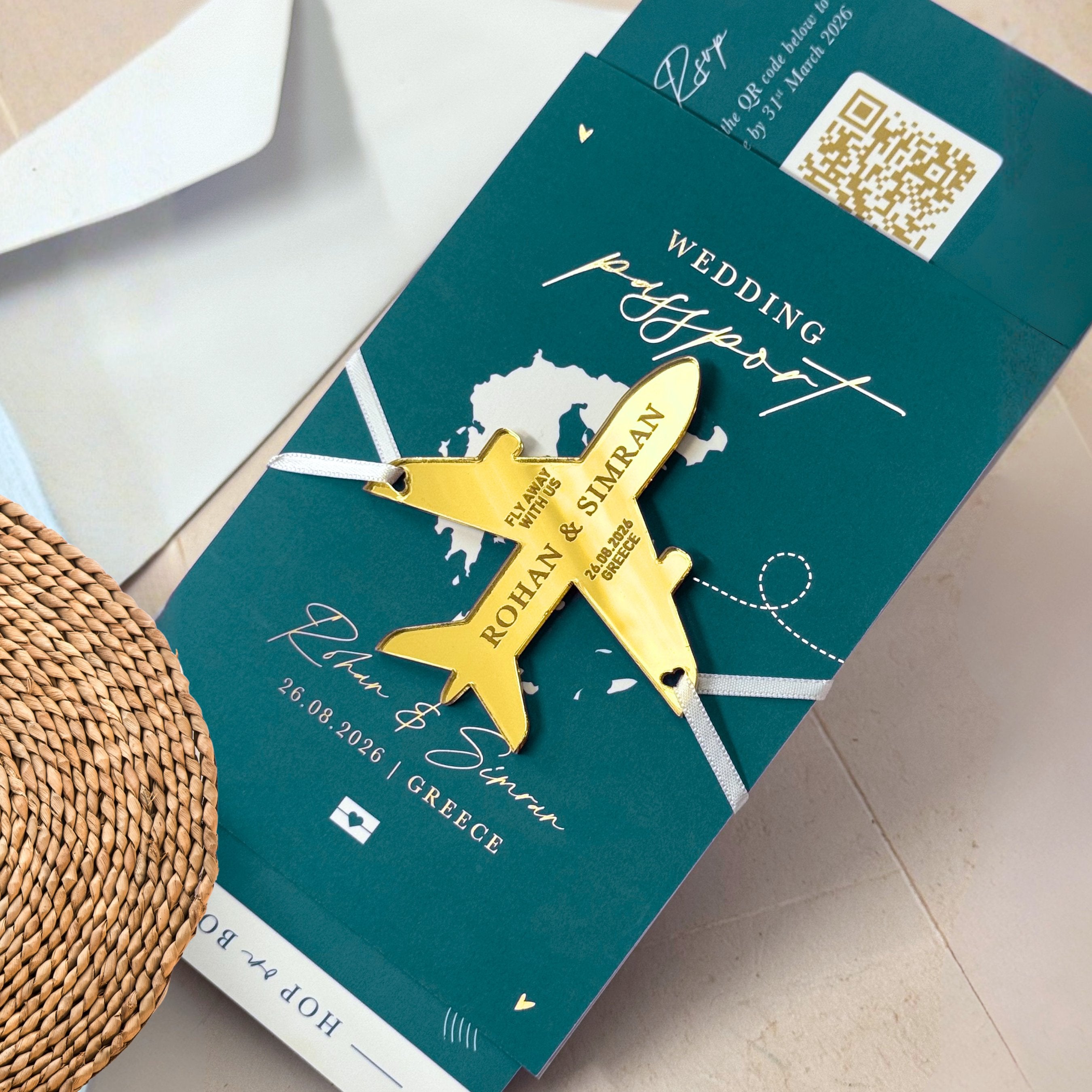 Teal Passport Wedding Invitations