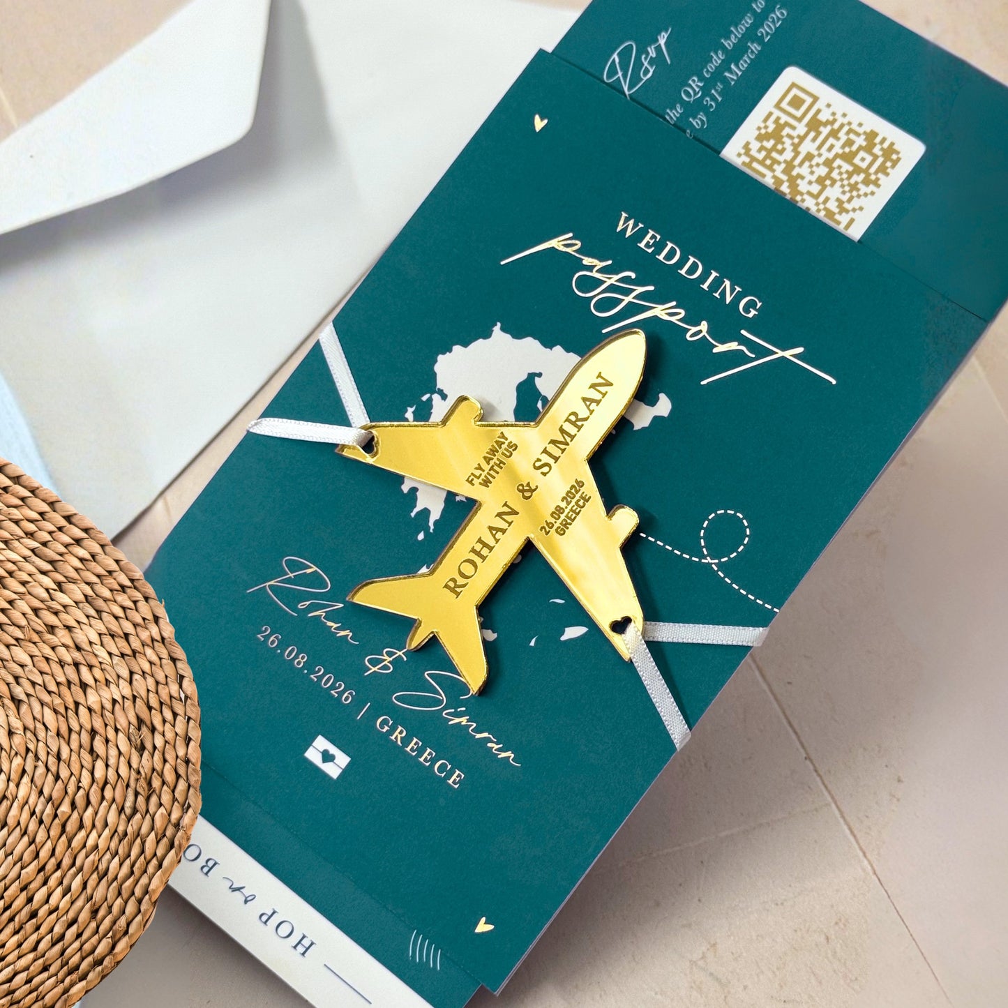 Teal Passport Wedding Invitations