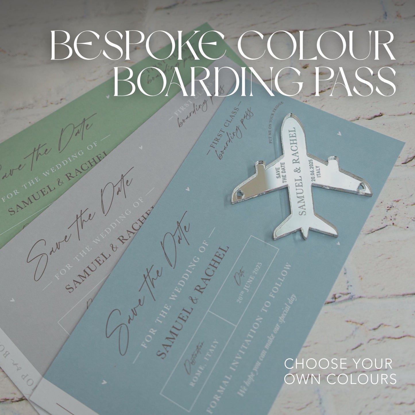 Bespoke Colour Boarding Pass Save the Dates