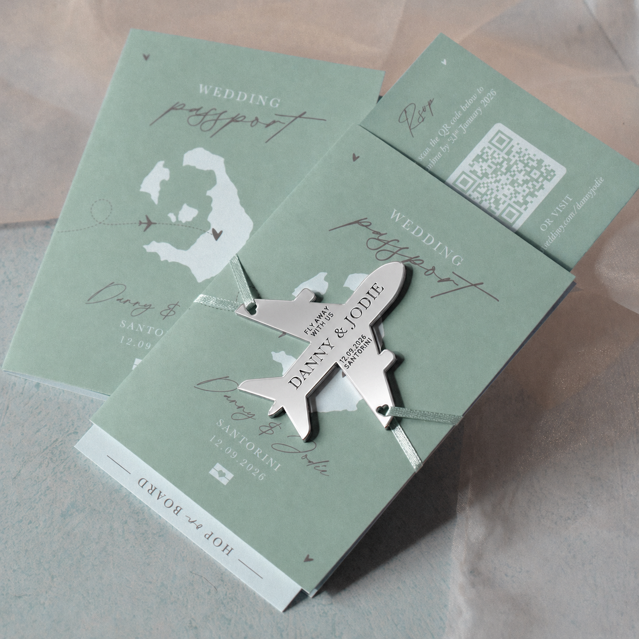 Sage Green Passport Wedding Invitations