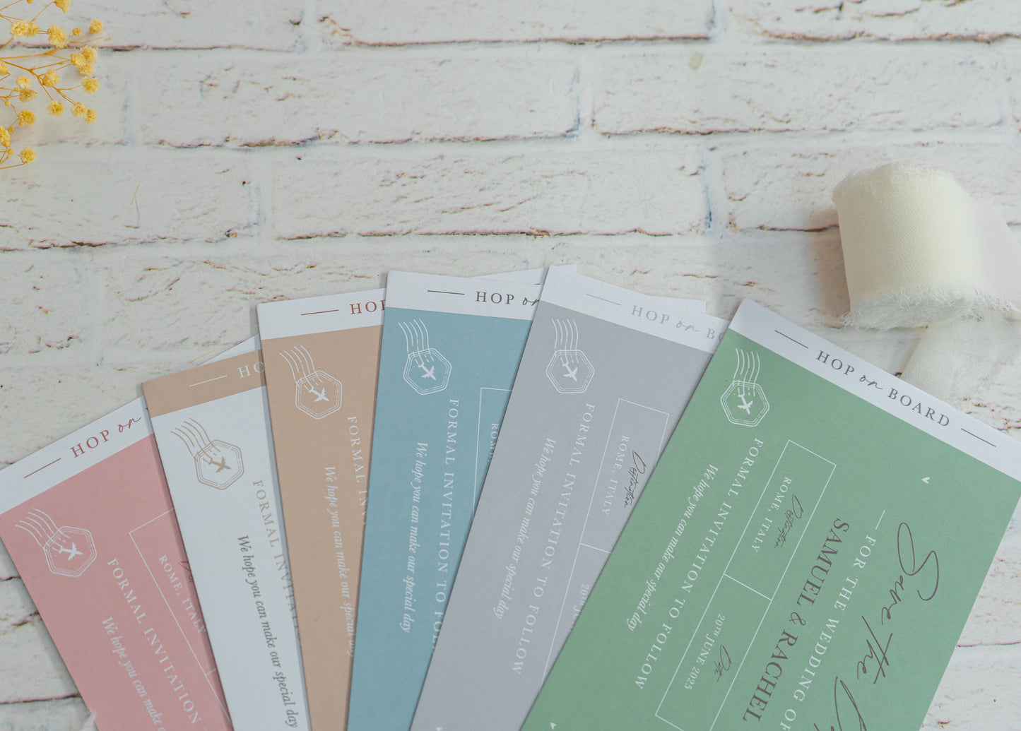Beige Boarding Pass Save the Dates