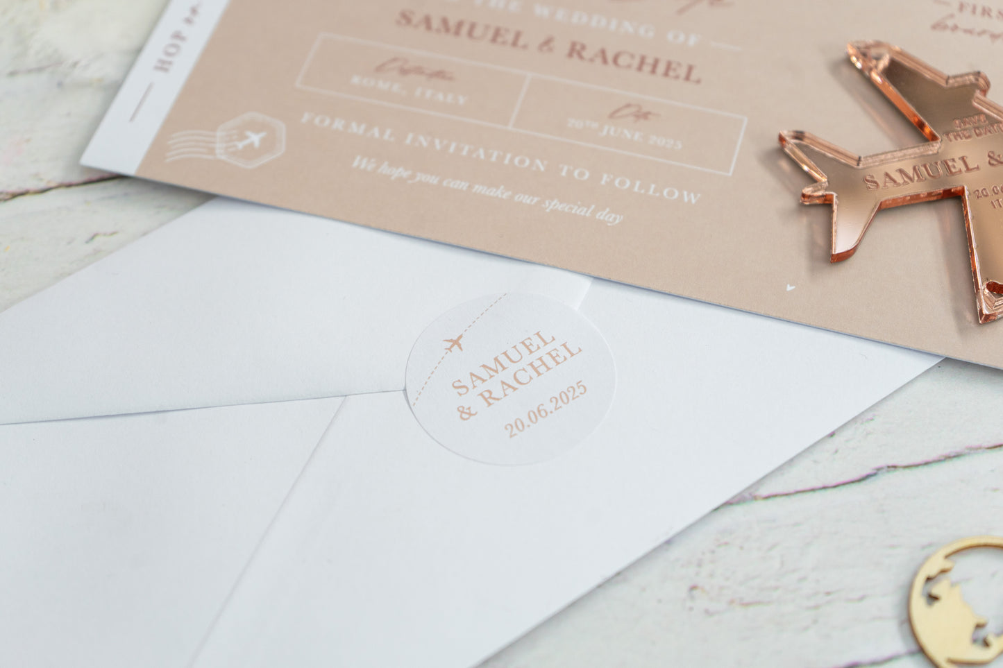 Beige Boarding Pass Save the Dates