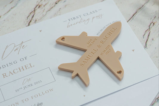 White & Beige Boarding Pass Save the Dates
