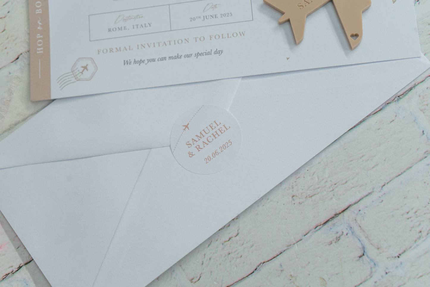 White & Beige Boarding Pass Save the Dates