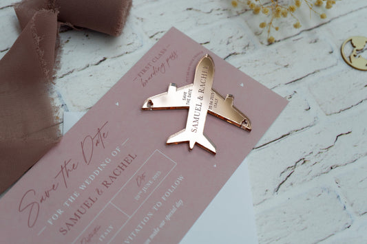Dusky Pink Boarding Pass Save the Dates