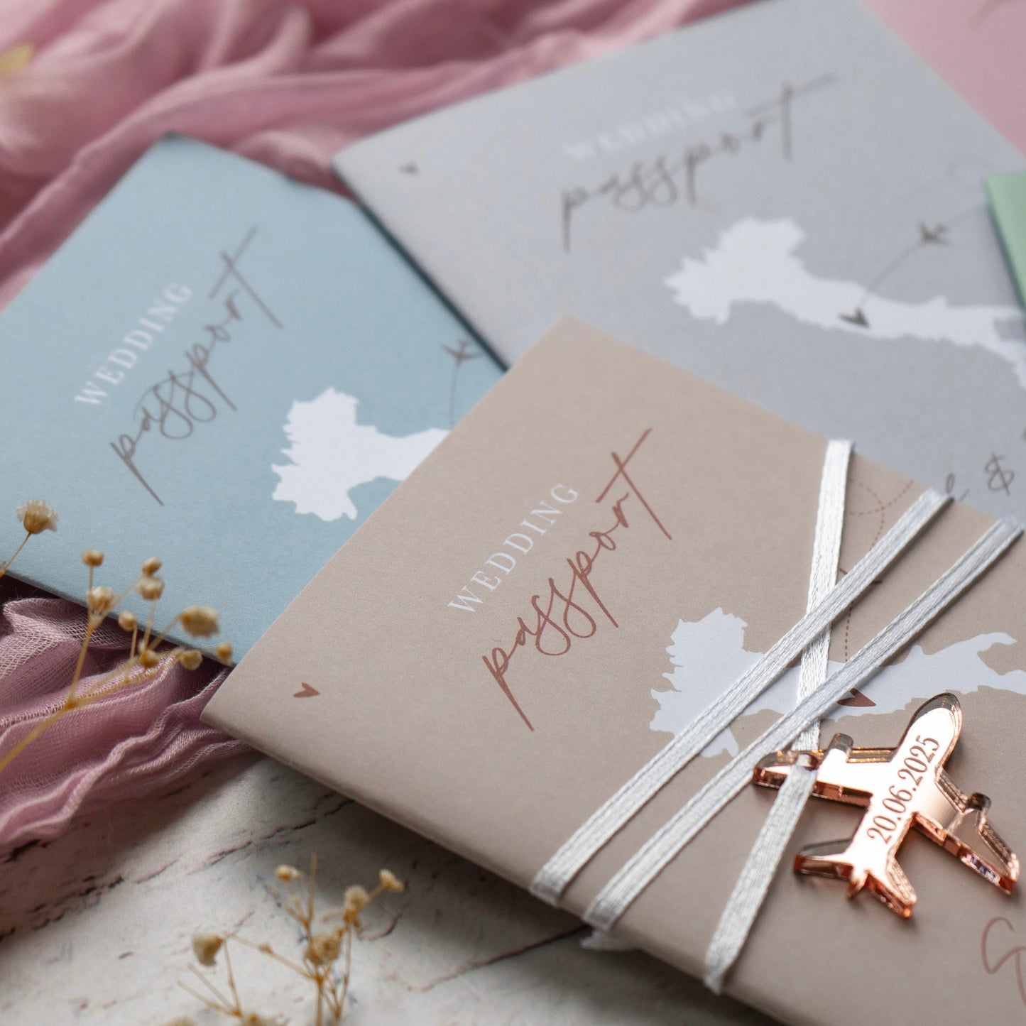 Dusty Blue Passport Wedding Invitations