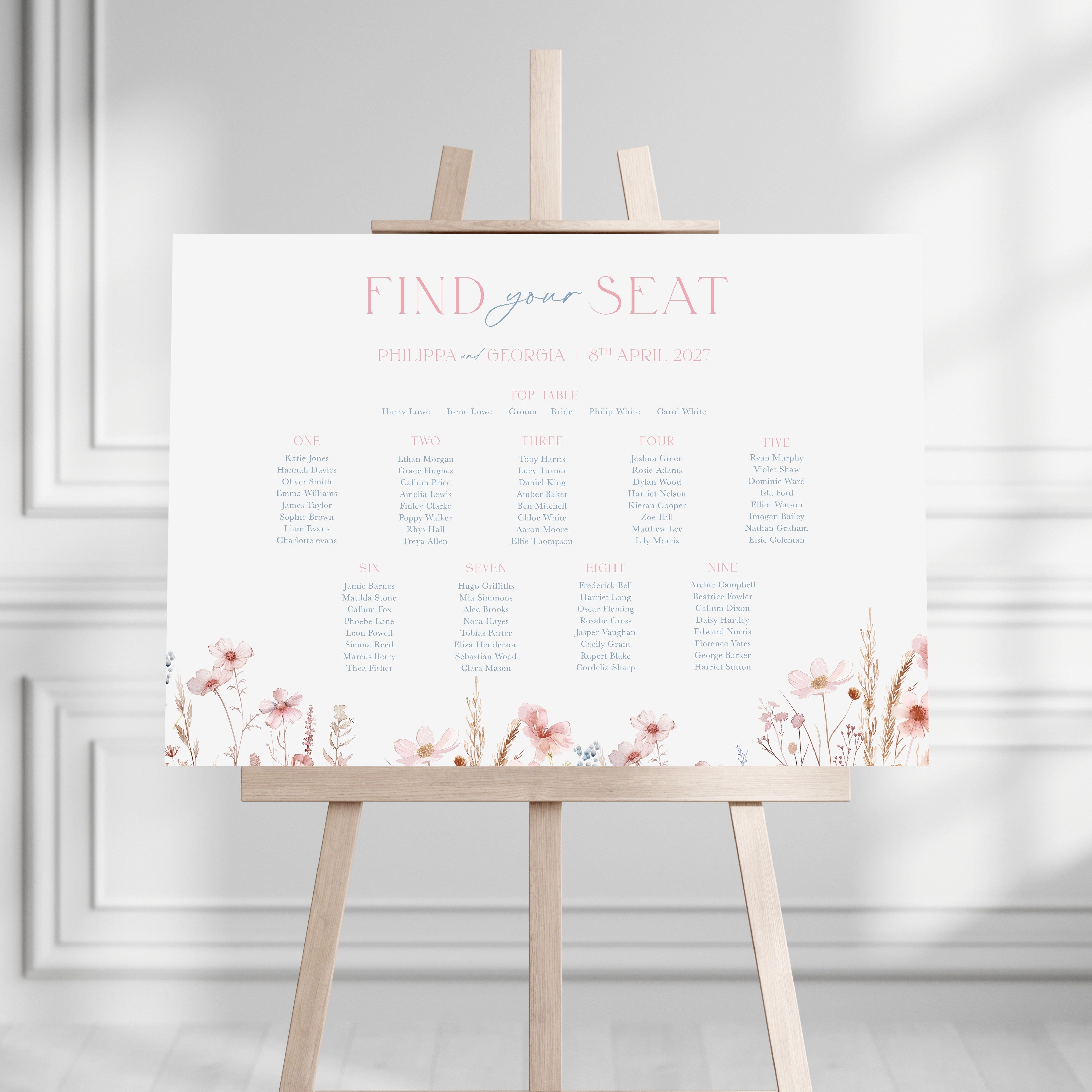 Dusky Haze Wildflowers Table Plan Sign