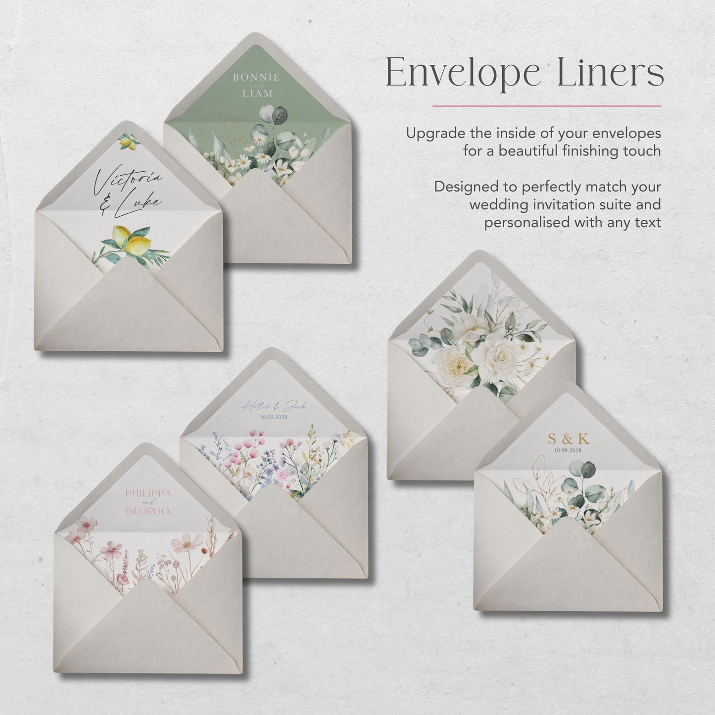 Dusty Blue Floral Illustrated Gatefold Wedding Invitation
