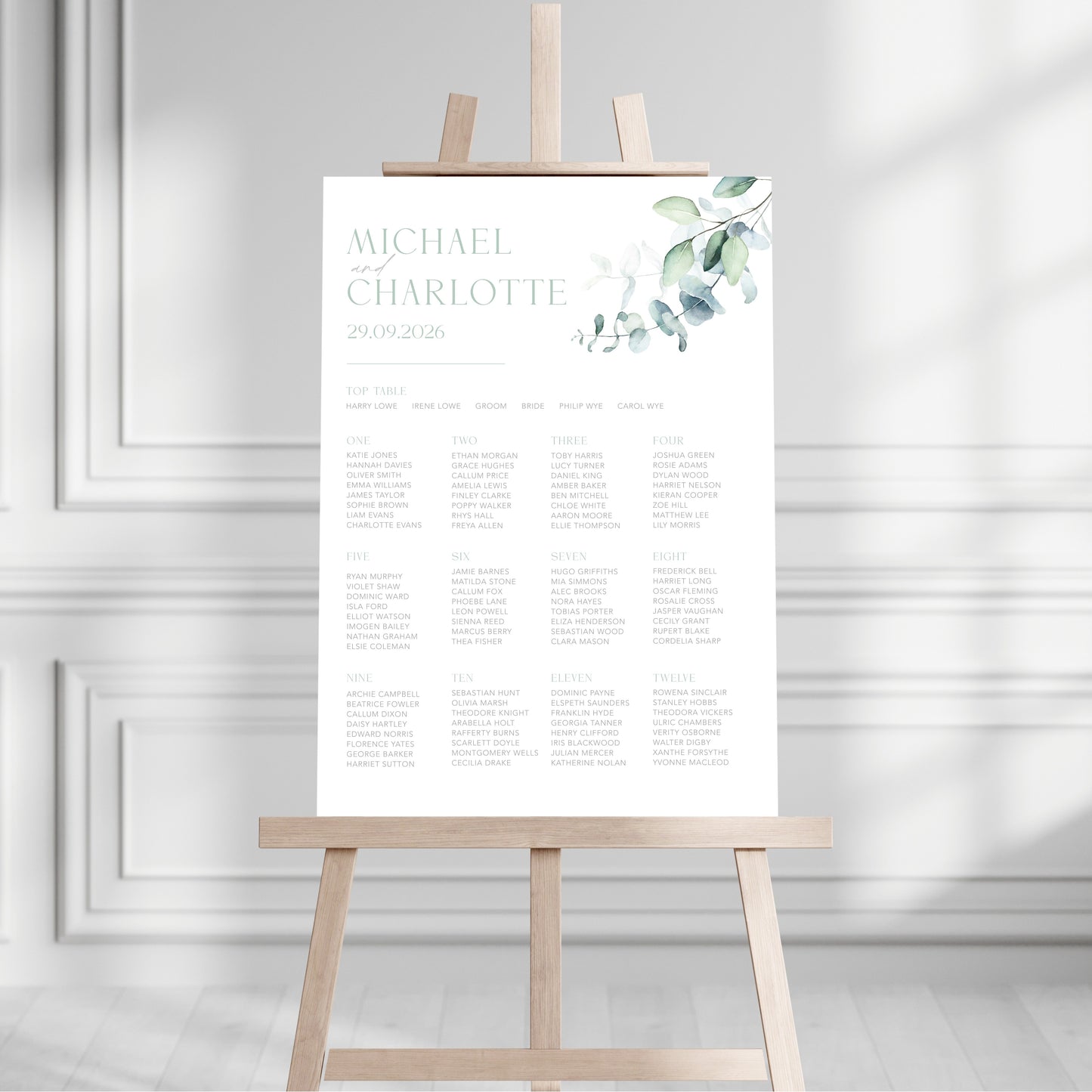 Sage Green Eucalyptus Table Plan Sign