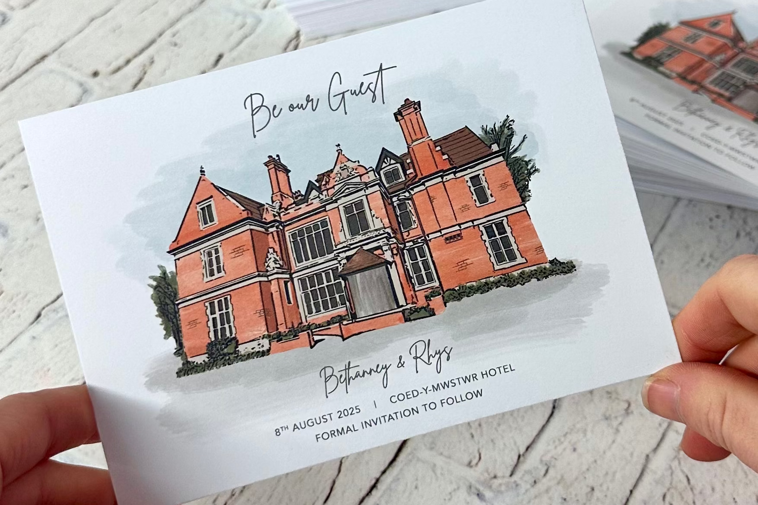 watercolour painting illustration of Coed y Mwstwr wedding venue, Coychurch Bridgend