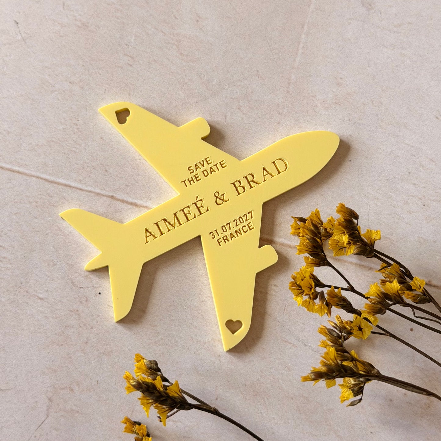 White & Yellow Boarding Pass Save the Dates