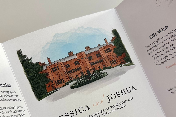 watercolour painting illustration of Abbey House Hotel and Gardens, wedding venue in Barrow-in-Furness