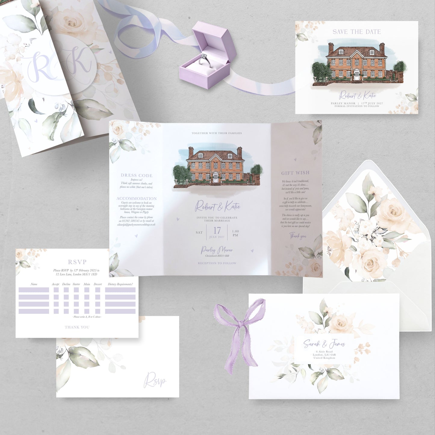 Ivory Roses Illustrated Gatefold Wedding Invitation