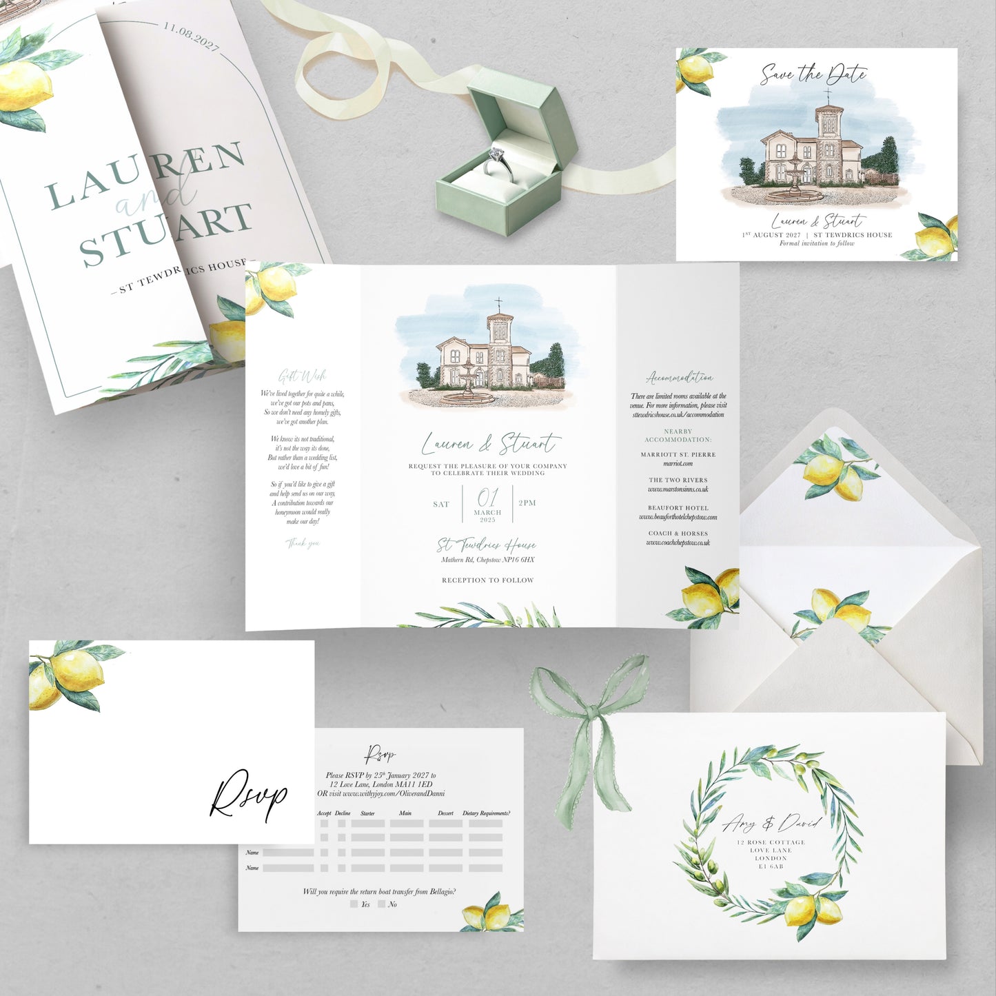 Lemon Illustrated Gatefold Wedding Invitation