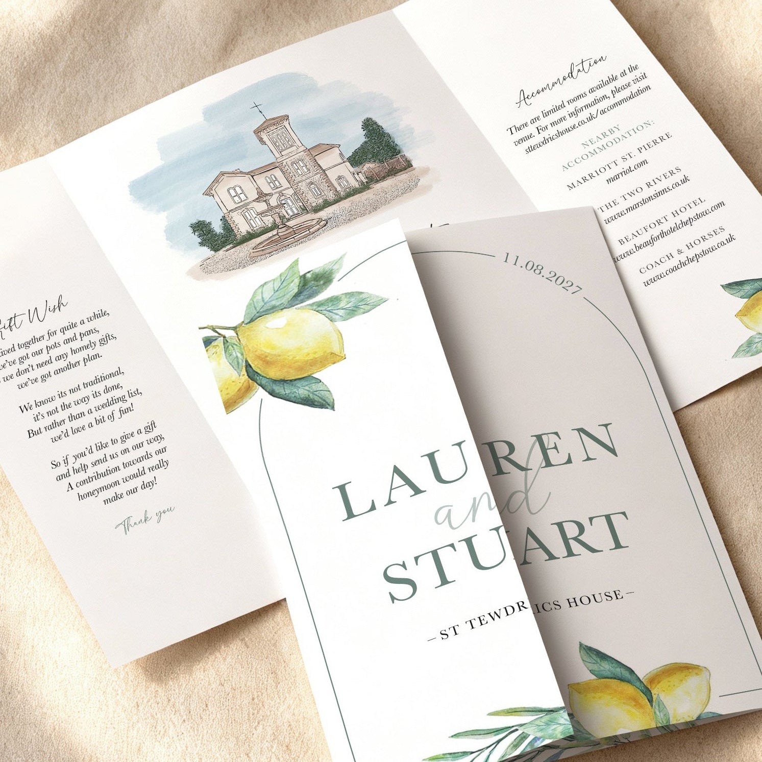 Lemon Illustrated Gatefold Wedding Invitation