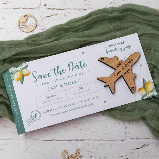 Lemon Boarding Pass Save the Dates