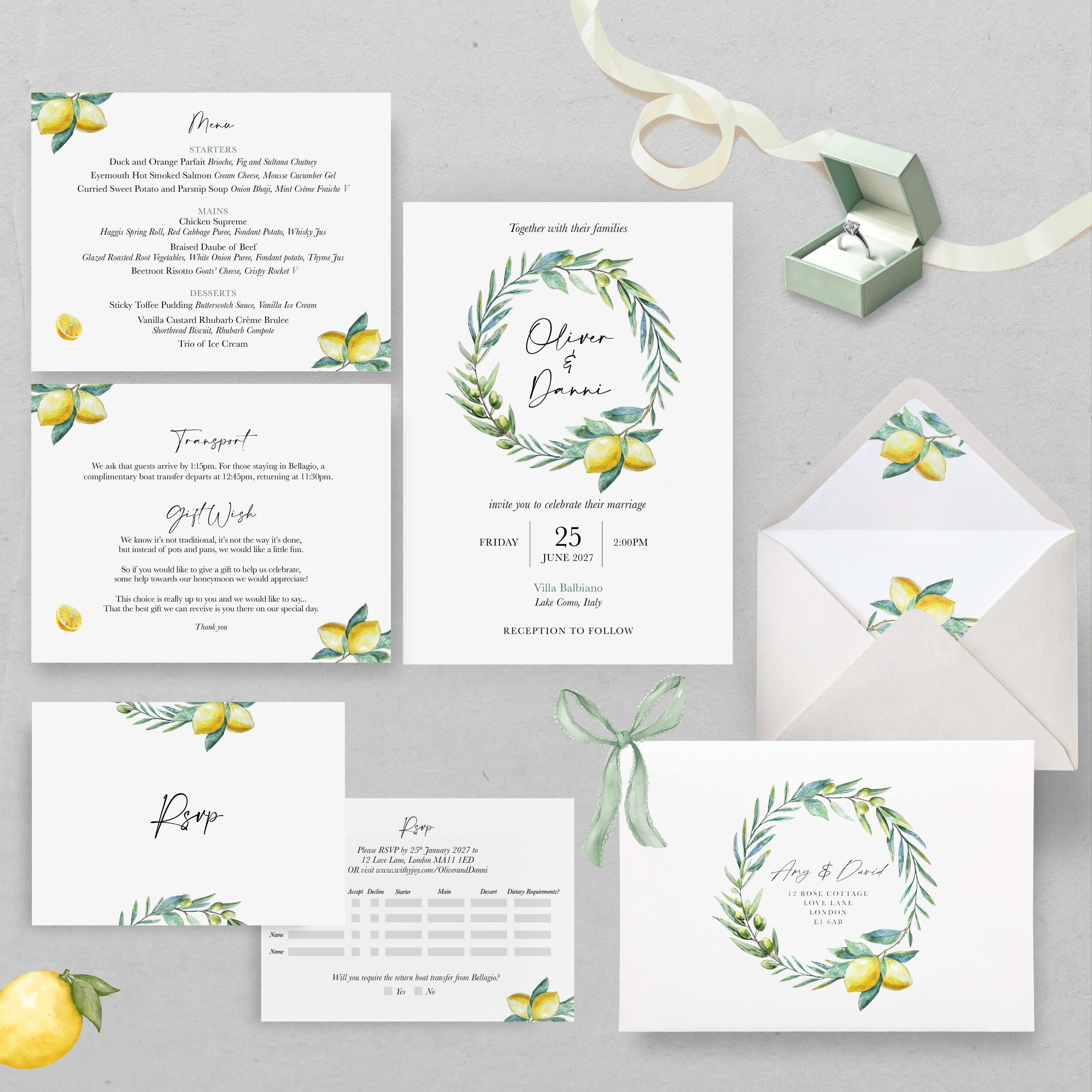 Lemon Stacked Wedding Invitations