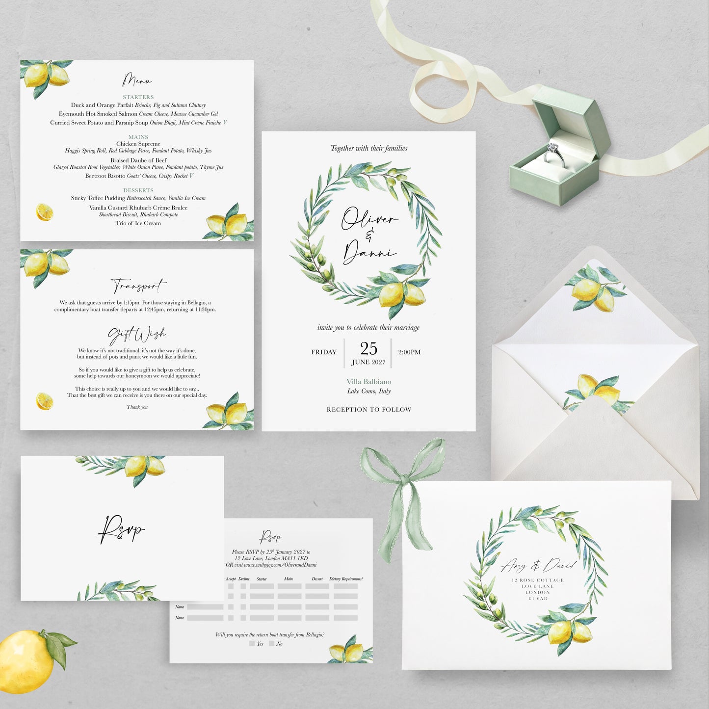 Lemon Stacked Wedding Invitations