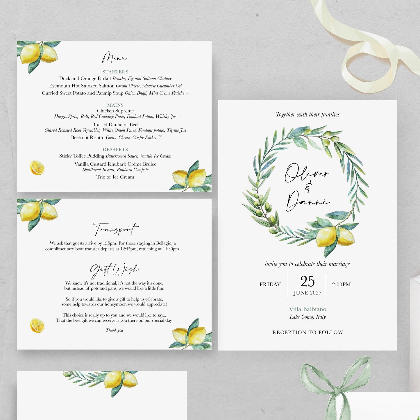 Lemon Stacked Wedding Invitations