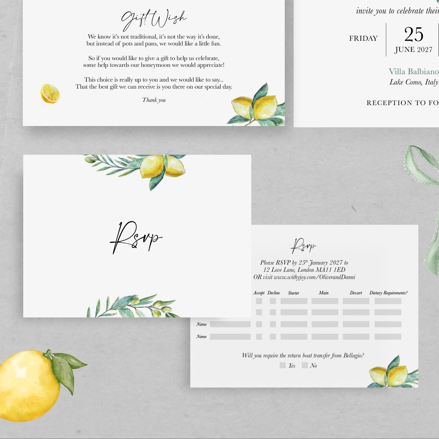 Lemon Stacked Wedding Invitations