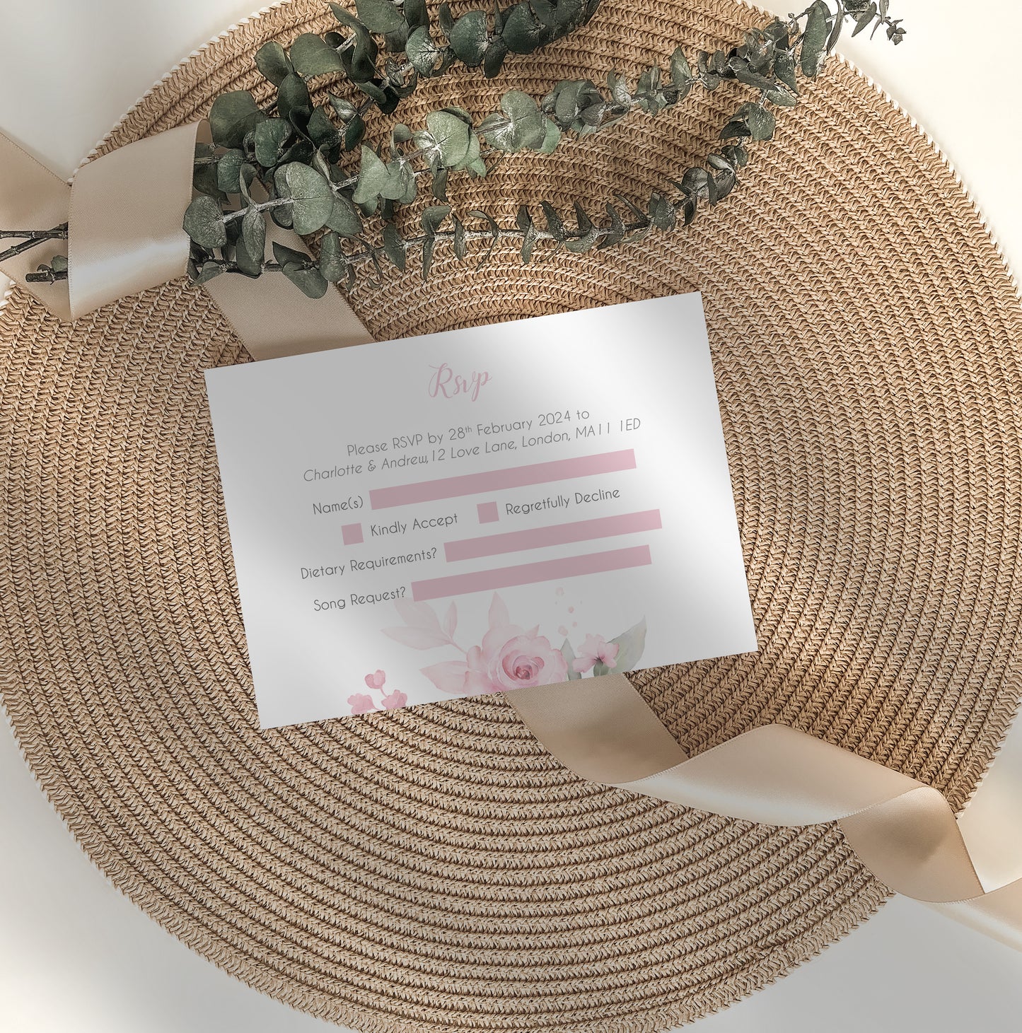 Pink Roses Illustrated Gatefold Wedding Invitation