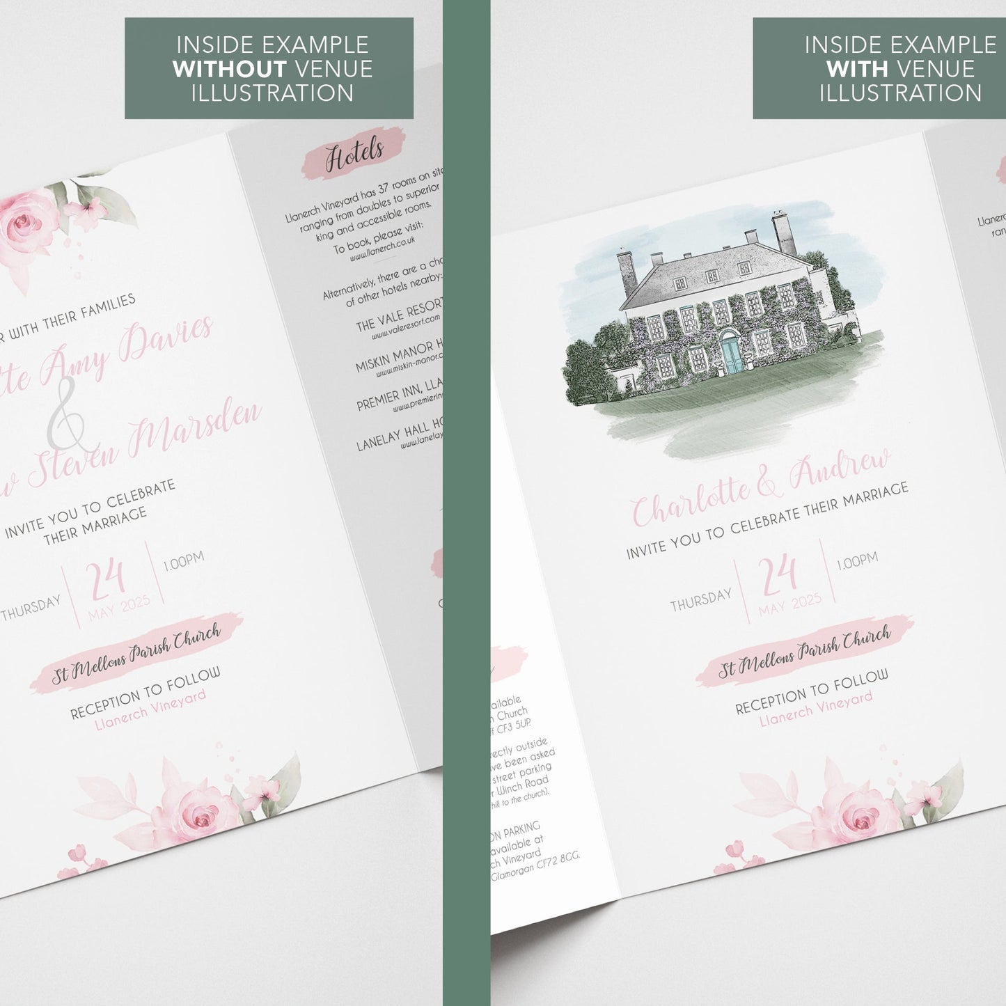 Pink Roses Illustrated Gatefold Wedding Invitation