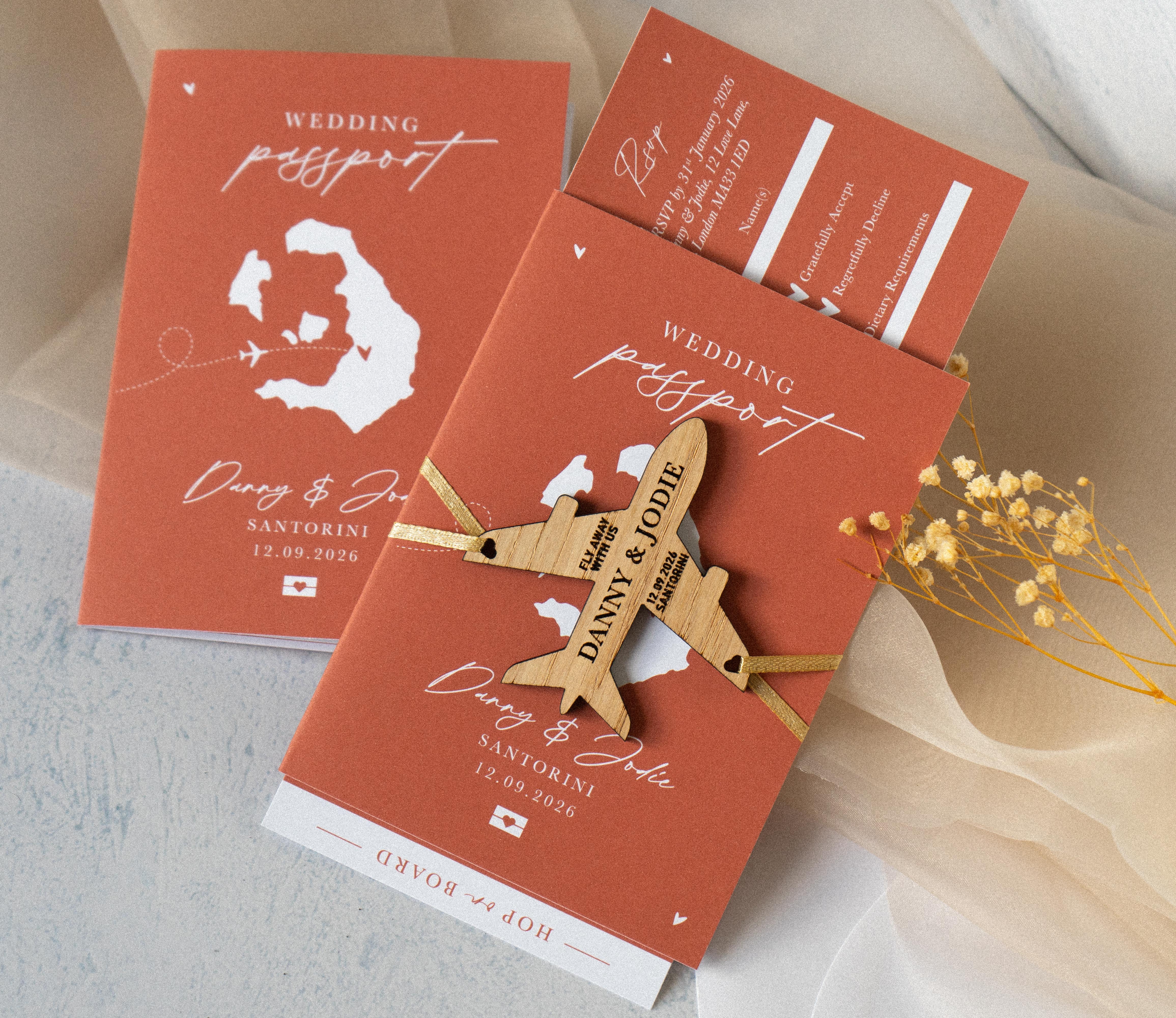 Burnt Orange Passport Wedding Invitations