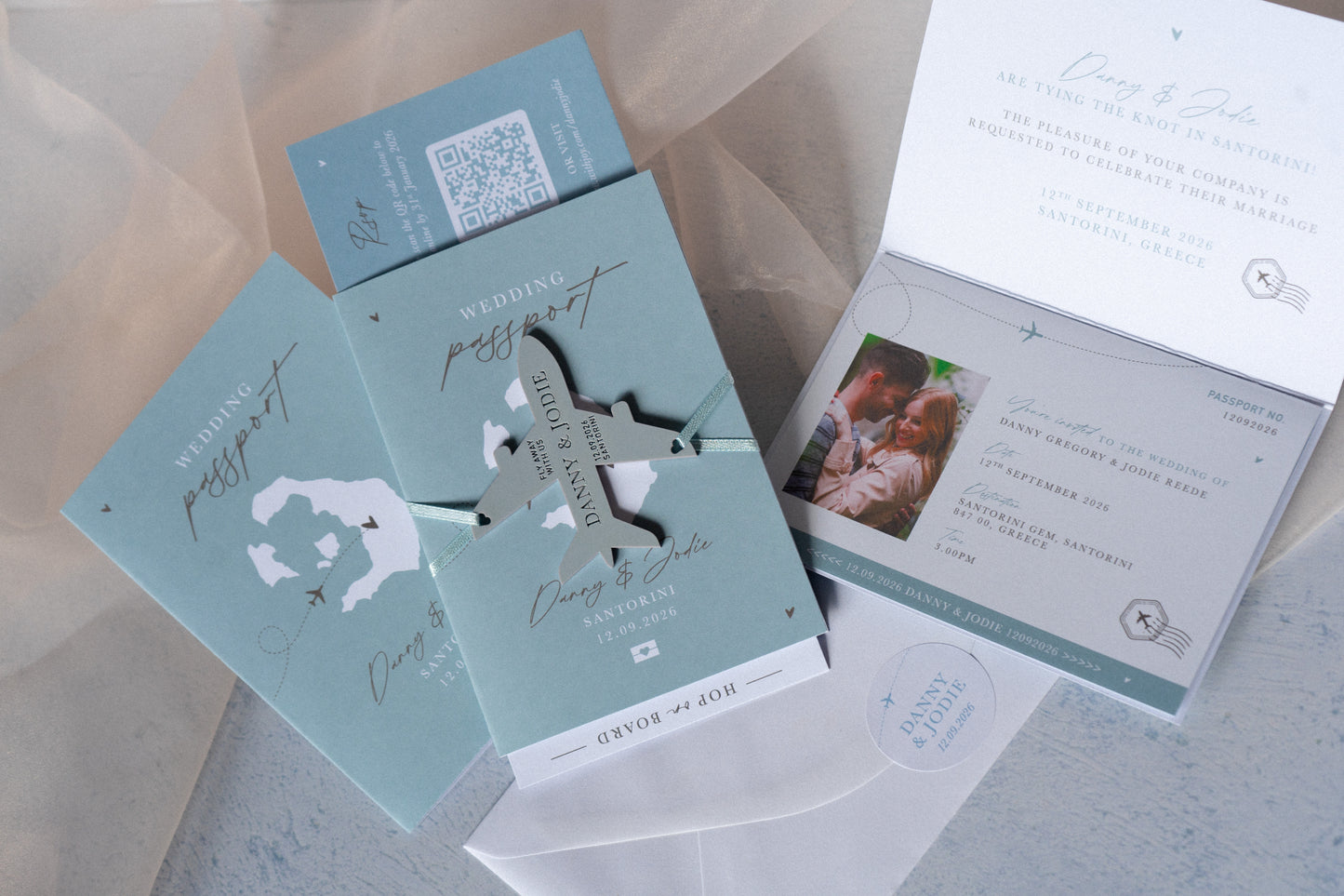 Dusty Blue Passport Wedding Invitations