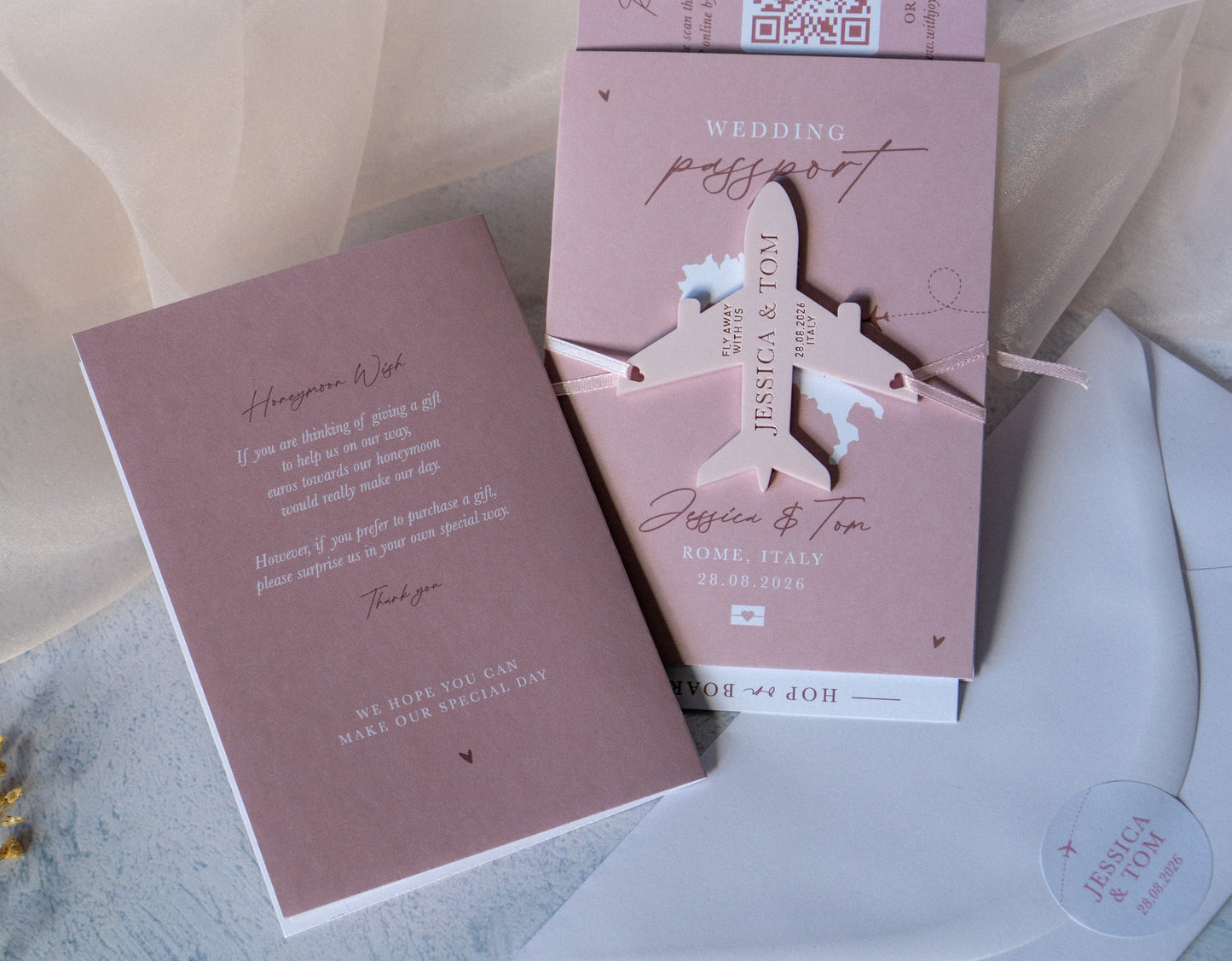 Dusky Pink Passport Wedding Invitations