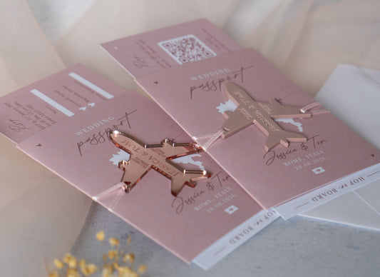 Dusky Pink Passport Wedding Invitations