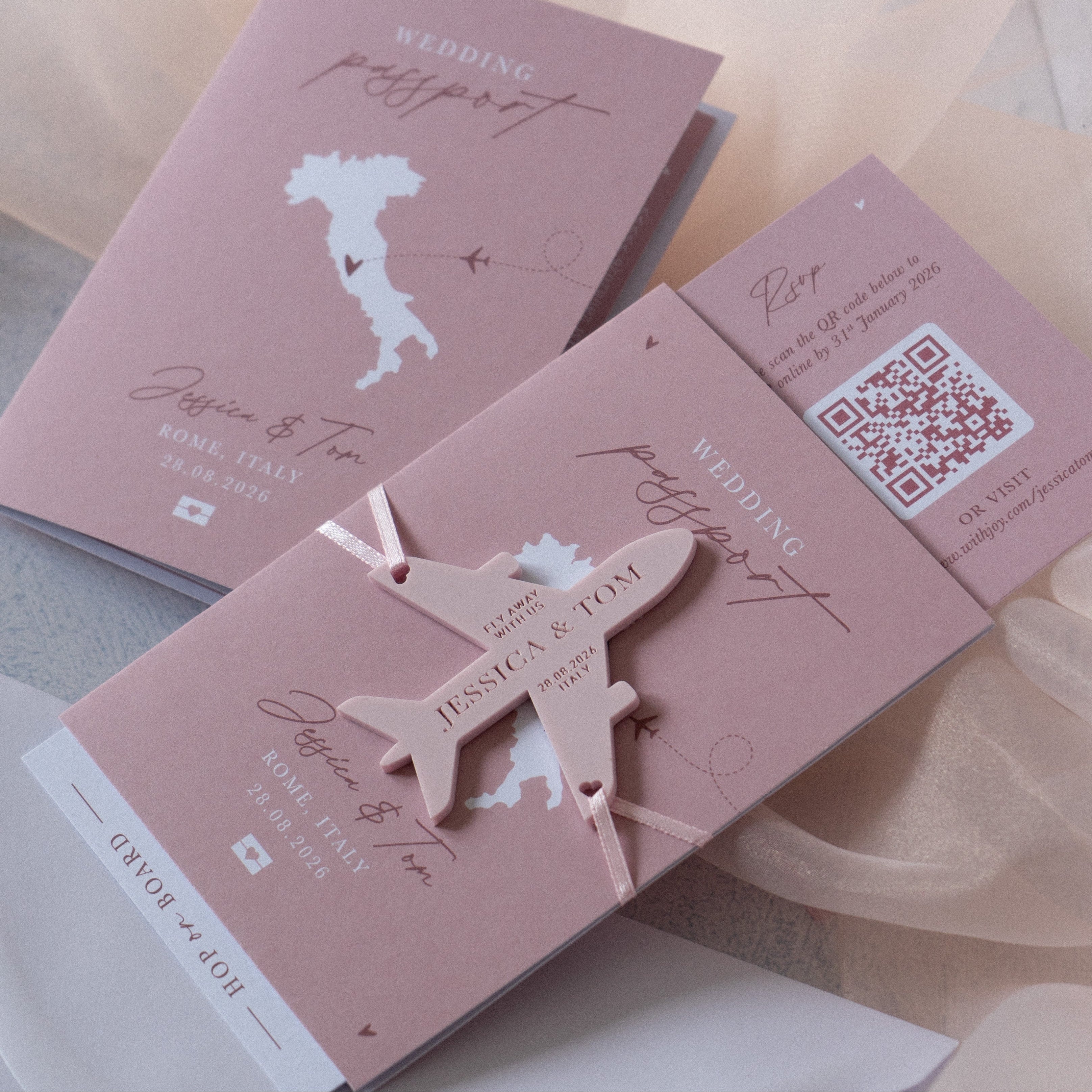 Dusky Pink Passport Wedding Invitations