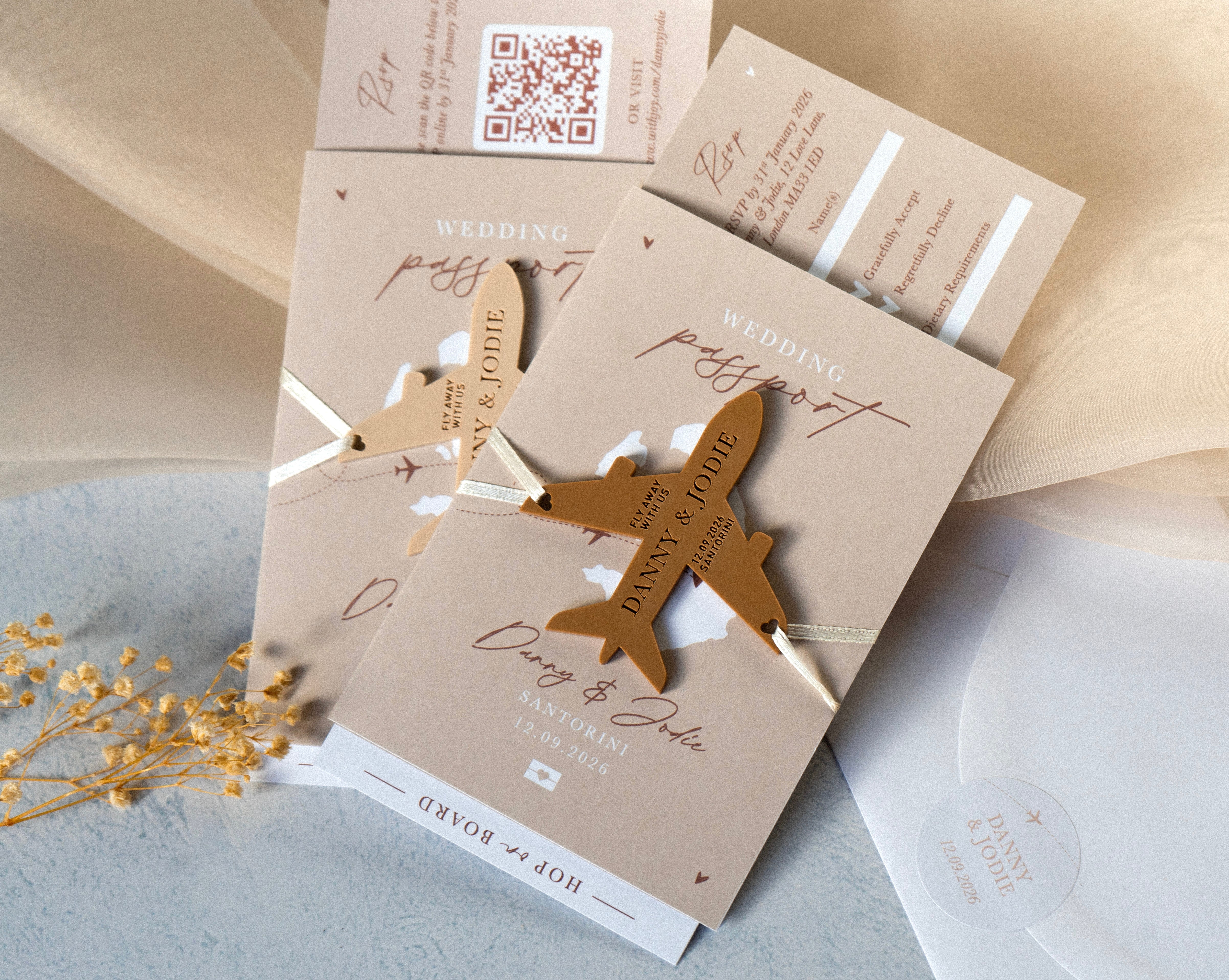 Beige Passport Wedding Invitations