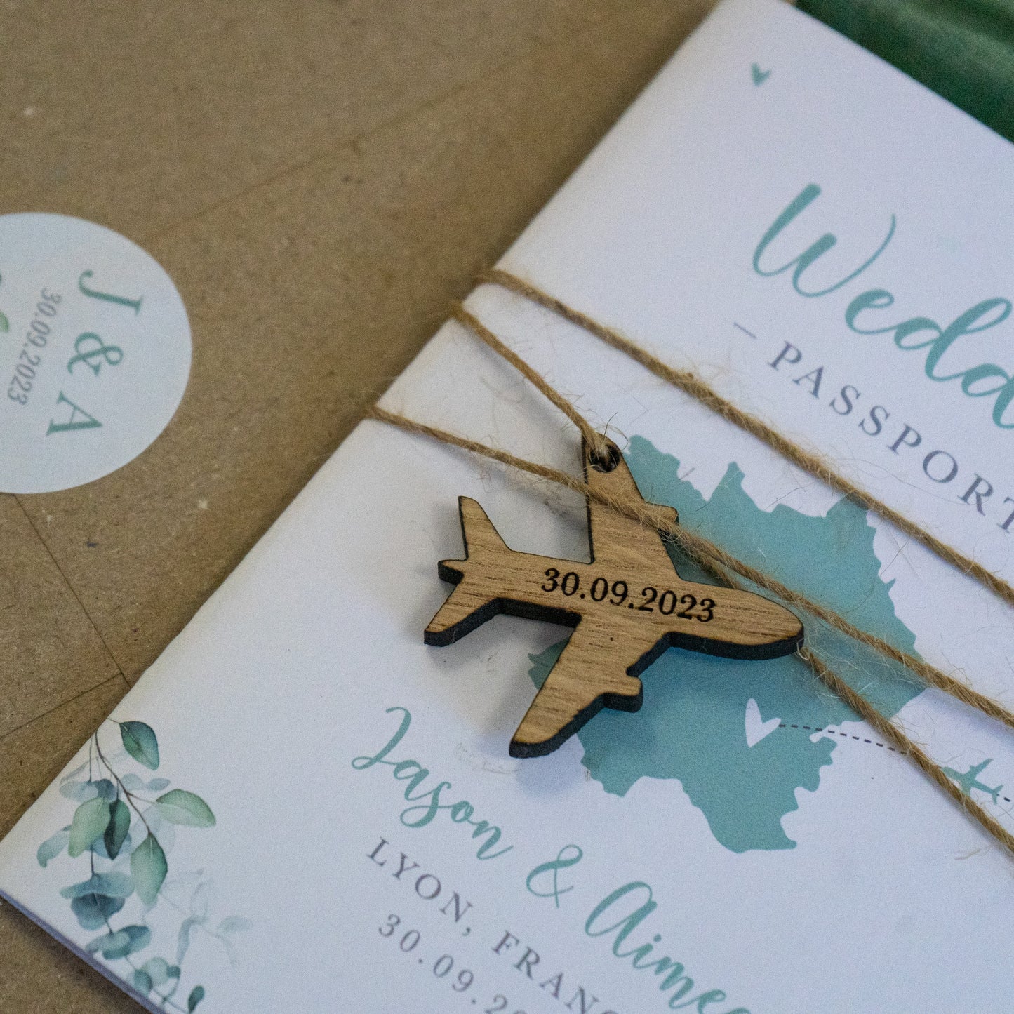 Sage Green Eucalyptus Passport Wedding Invitations