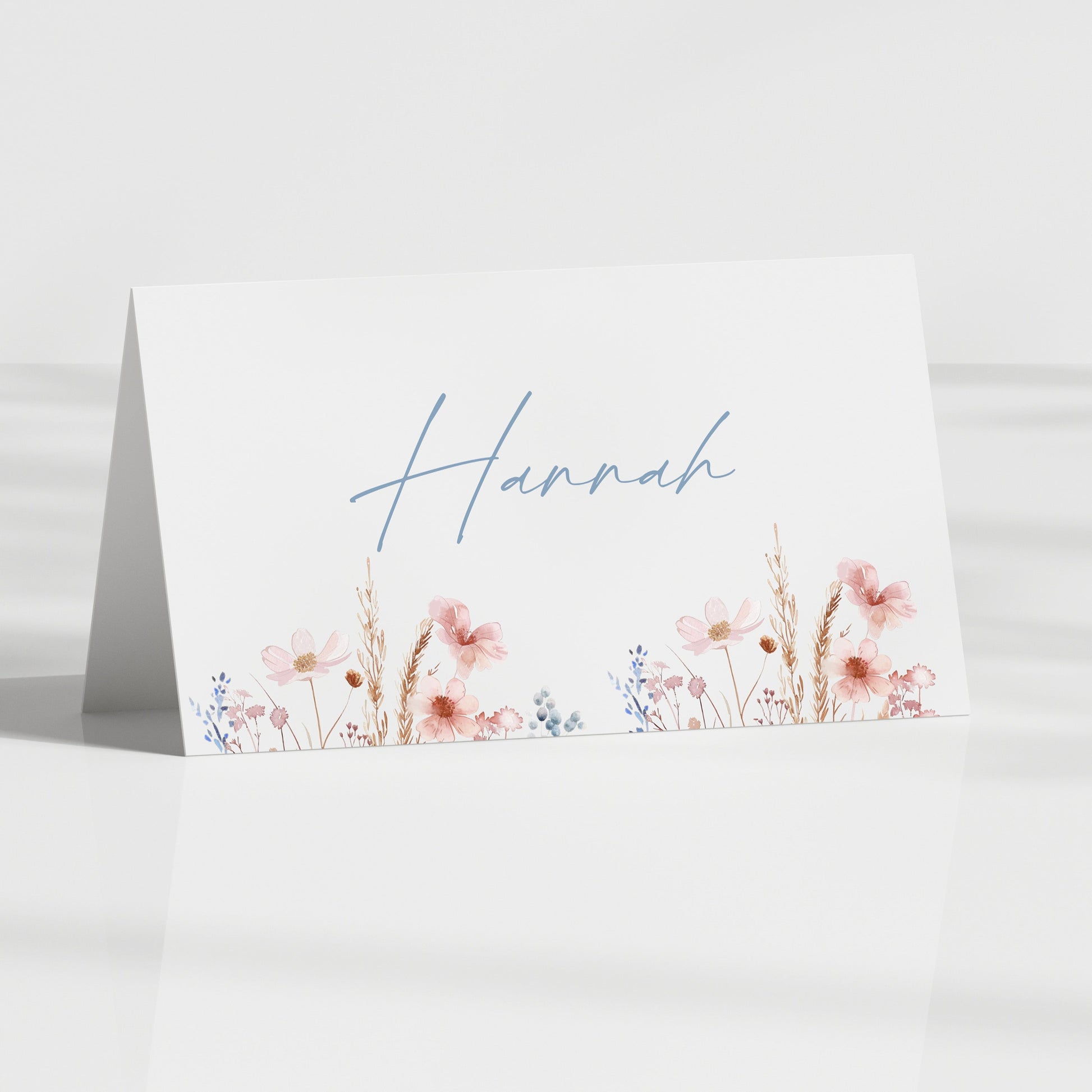 dusky haze wildflower folded wedding name card