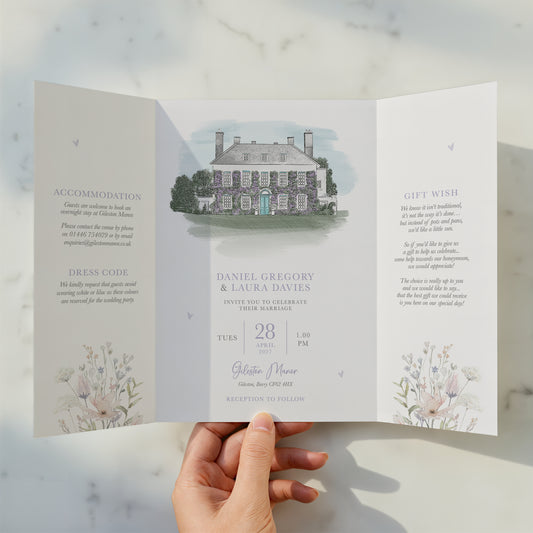 Spring Wildflowers Illustrated Gatefold Wedding Invitation