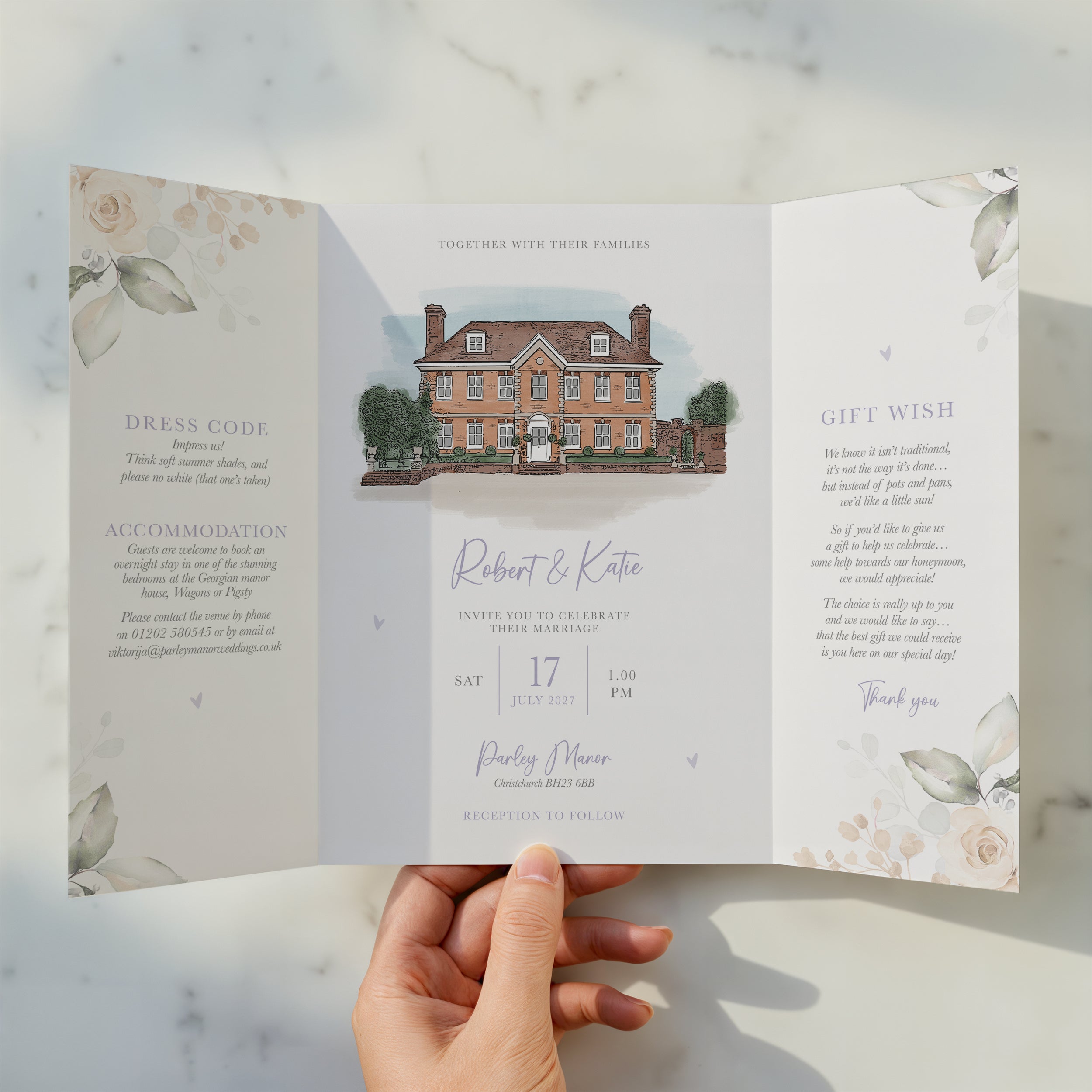 Ivory Roses Illustrated Gatefold Wedding Invitation